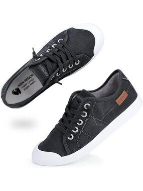 Women Dark Grey Shoelace Slip-ons Loafers Work Flats Fashion Casual Sneaker